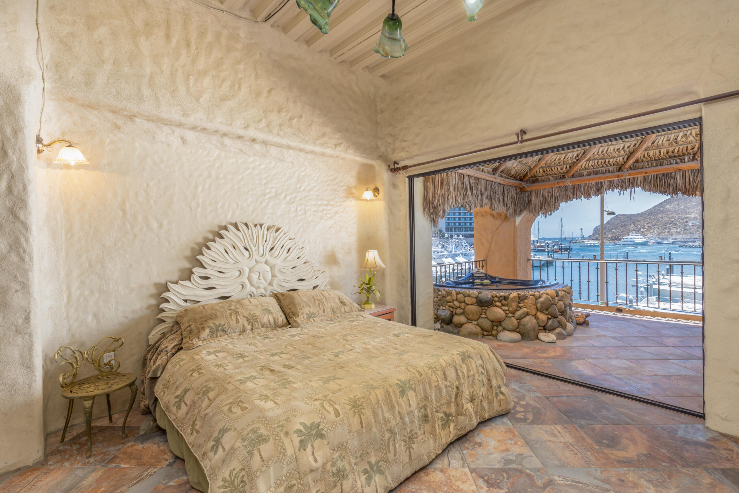 Cabo San Lucas Tesoro Not all luxury condos are created equal. This extraordinary end-unit residence at Tesoro Resort stands apart as one of the most unique offerings in Cabo San Lucas.Boasting approximately 1,800 square feet of bright, open living space, this two-bedroom, two-bath condominium features an oversized primary suite, dedicated laundry area, and a spacious floor plan designed to capture the energy and beauty of the marina from nearly every angle.The true showpiece is the spectacular palapa-covered terrace--one of the largest private outdoor living spaces in the marina. Complete with a custom Jacuzzi, this incredible outdoor retreat functions as a second living room, dining area, and entertainment space all in one. From sunrise to sunset, enjoy commanding for sale