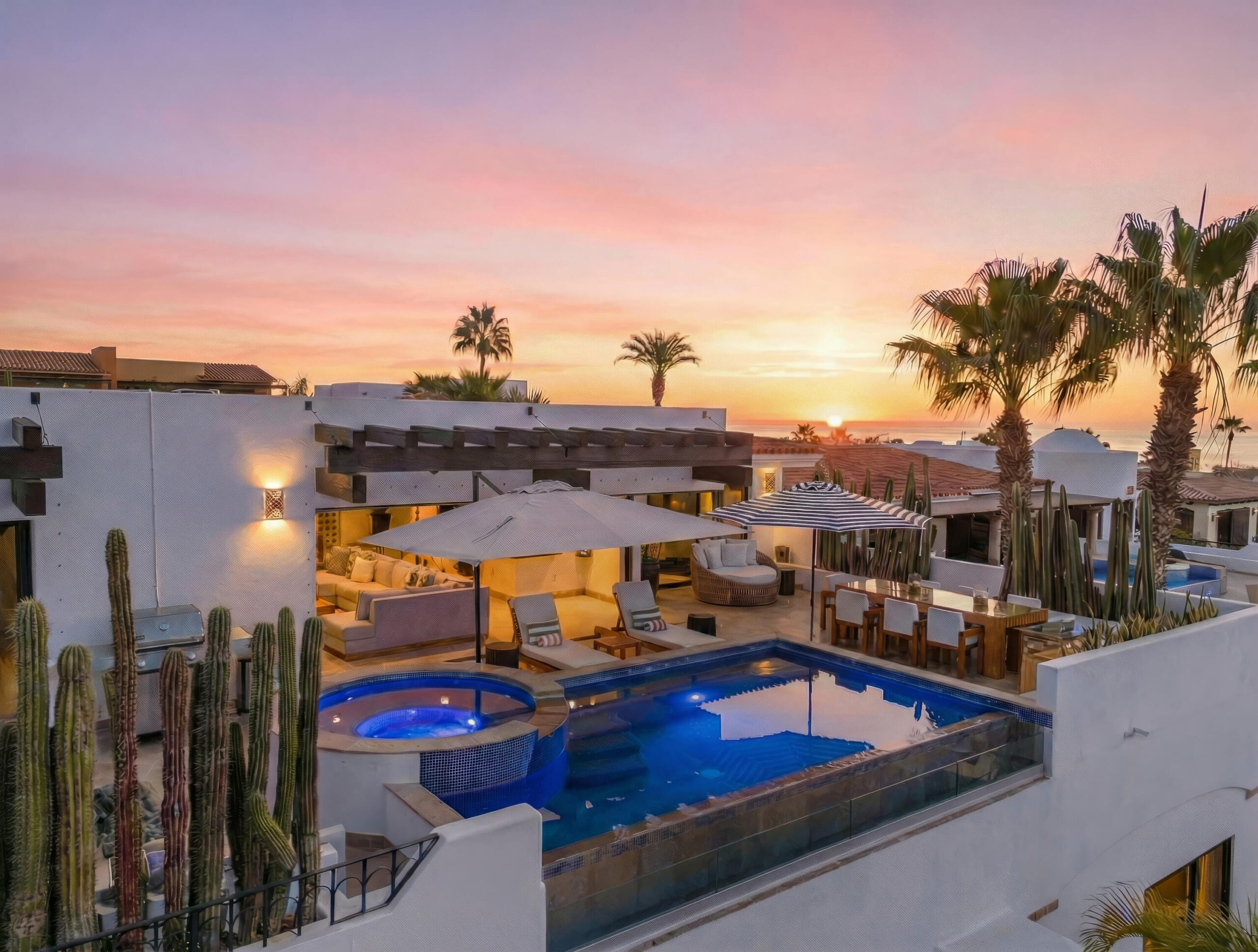 Cabo San Lucas Cresta Del Mar Elegant 463 m² villa in Cabo San Lucas offering six bedrooms and 6.5 bathrooms across two thoughtfully designed levels. The home features high ceilings, abundant natural light, and a refined blend of contemporary design with subtle Mexican architectural elements. Open living areas connect seamlessly to a well-appointed kitchen with custom wood cabinetry and quality appliances. Each bedroom provides privacy and comfort, while bathrooms are finished with travertine and tasteful details. Outdoor living is enhanced by a spacious terrace ideal for relaxing or entertaining. A well-balanced residence designed for comfort, style, and effortless Cabo living. for sale