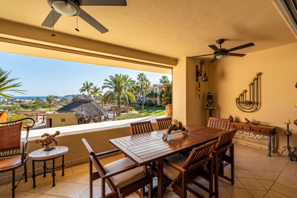 Cabo San Lucas Gardenias Wake up to Baja sunrises from your primary bedroom's private balcony, or host friends on the main terrace overlooking the ocean and fairways from your 2 bedroom condo. Enjoy premium amenities like pickleball courts, a pool, jacuzzi, and a gym. Whether you are hitting the championship course in the morning, playing pickleball with neighbors, or just relaxing under the community palapa, the lifestyle here is completely effortless. This is an ideal match for those looking to downsize the maintenance while keeping the luxury lifestyle. The interior features brand new appliances and zero maintenance hassle. A big plus: it includes a valuable, large private garage perfect for your vehicle and golf gear. – Gardenias, San Jose Corridor, BS