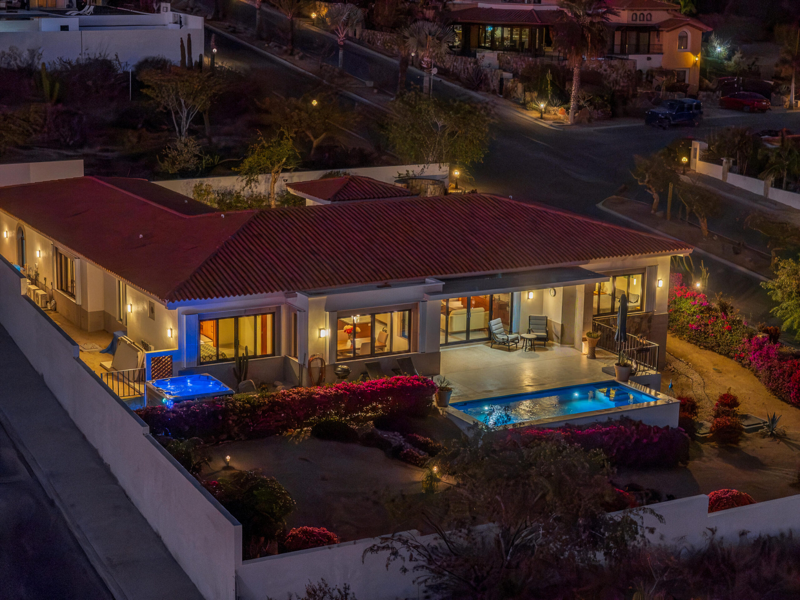 Cabo San Lucas Rancho Paraiso Ests Casa Sol is a pristine, recently completed luxury residence (April 2025) that offers the perfect blend of modern design and estate-sized privacy offering 306.42 square meters of total construction set on an exceptional 1,266.195 square meter lot, a rare feature that immediately sets this property apart within Rancho Paraíso. The interior features 3 spacious bedrooms, 3.5 bathrooms, and a private office. The expansive lot provides a true estate-like feel, delivering space, privacy, and long-term value that is increasingly difficult to find in newer luxury homes. The size of the lot allows for wide separation from neighboring residences, generous setbacks, and beautifully scaled outdoor living areas. It creates an open, airy environment where natural light, ocean breezes, an An empty lot below the property is subject to height restrictions, helping preserve for sale