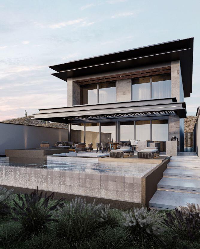 Cabo San Lucas Lienzo Charro Experience coastal luxury in this contemporary home at next Quivira Golf Club, Los Cabos. Enjoy your private pool, beautiful garden, and spacious terrace under the Baja California sun.Just 35 minutes from Los Cabos International Airport, 12 minutes from local amenities, and a 5-minute walk to the beach. The community offers a golf club, exclusive amenities, and easy access to shopping.Parking for 2 vehiclesNatural materials facade blending with the landscapeTotal area: 455 m² (315 m² living, 300 m² gardens)Luxurious interiors:Equipped kitchen with islandOpen concept with built-in furniture1 master and 3 secondary bedrooms, each with bath and walk-in closetAmple lighting throughoutExteriorsCovered terrace with golf course for sale