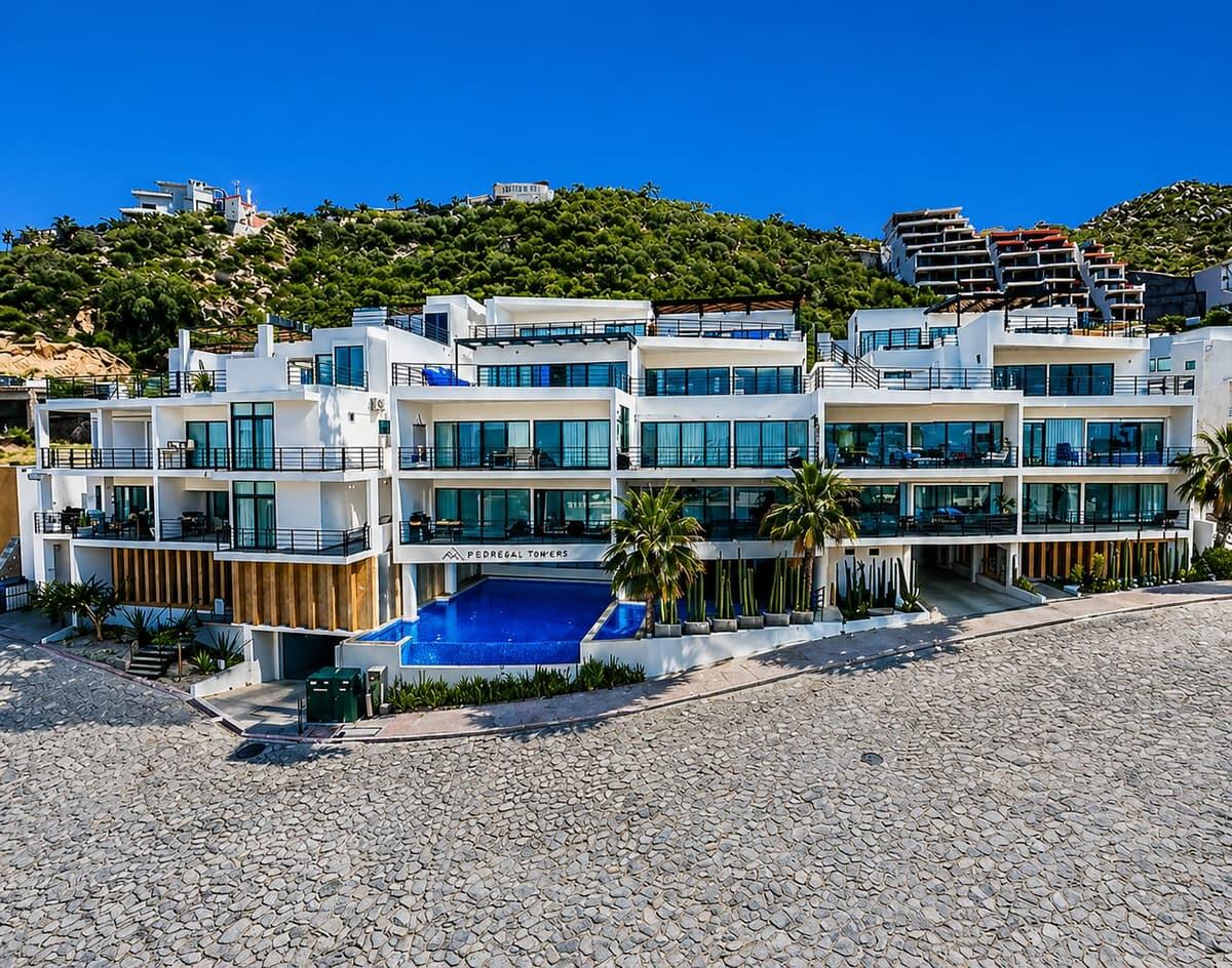 Cabo San Lucas Pedregal Towers Pedregal Towers A03 is a rare 3BR/3BA condo in Cabo San Lucas exclusive Pedregal community, walkable to downtown and the marina. Floor-to-ceiling sliding doors connect the living area to a private terrace with city/mountain for sale
